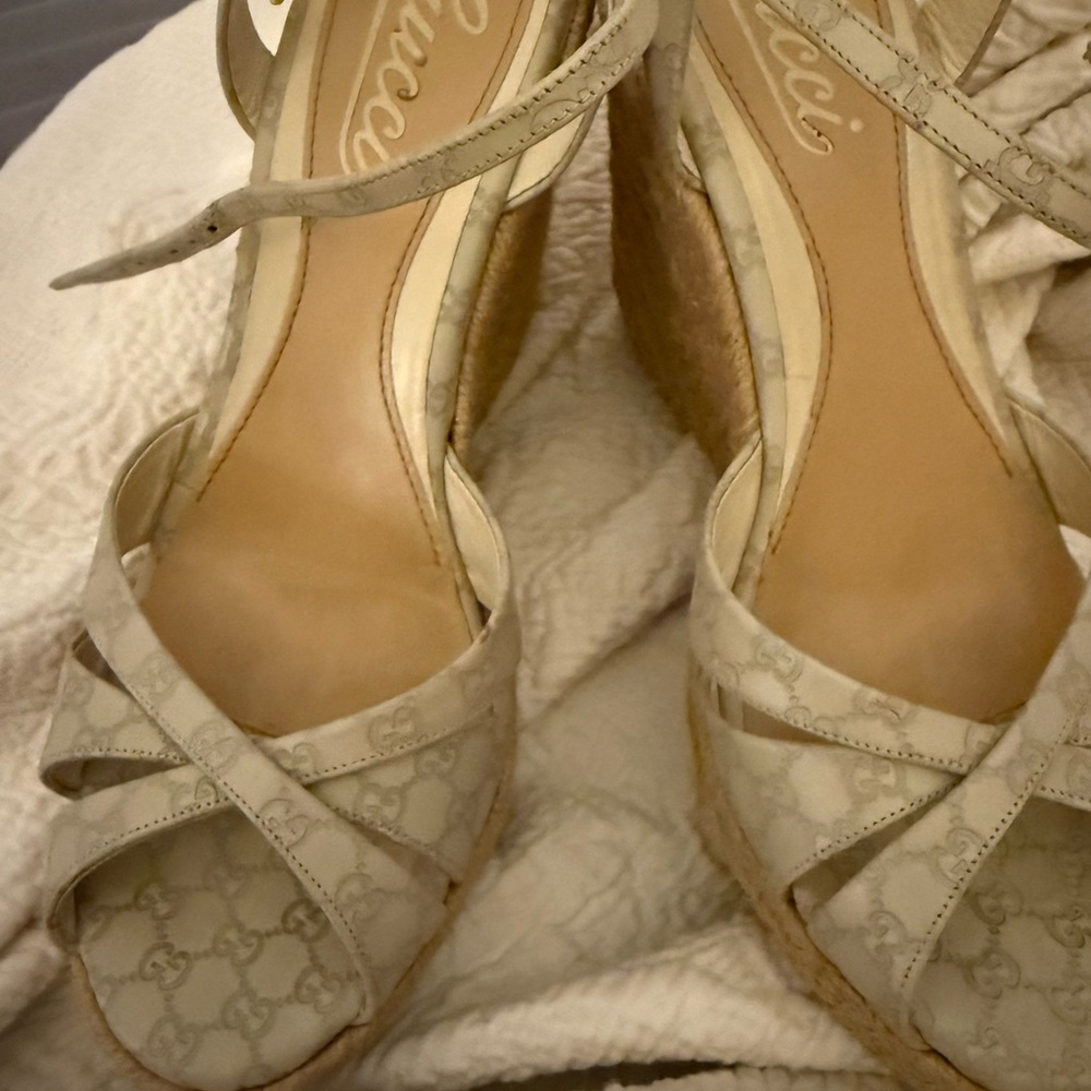 Gucci Cream Quilted Wedge Shoes